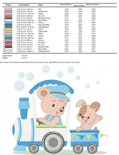 Bear with train embroidery designs - Bear with dog machine embroidery pattern - Baby boy file - Instant digital download pes jef dst hus vp3