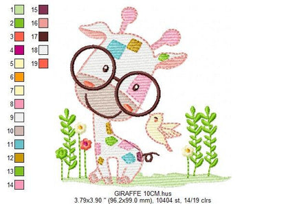 Giraffe embroidery design - Animal embroidery designs machine embroidery pattern - Baby girl embroidery file - Giraffe with glasses download