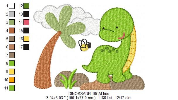 Dinosaur embroidery designs - Dino with coconut tree machine embroidery pattern - Baby boy file brontosaurus - Instant download pes jef dst