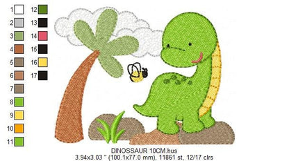 Dinosaur embroidery designs - Dino with coconut tree machine embroidery pattern - Baby boy file brontosaurus - Instant download pes jef dst