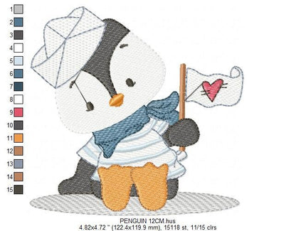 Penguin embroidery design - Animal embroidery designs machine embroidery pattern - Baby boy embroidery file  instant download Penguin sailor Marcia Embroidery