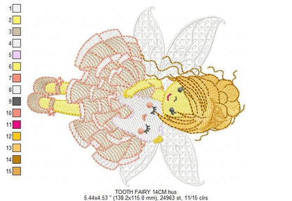 Tooth Fairy embroidery designs - Tooth embroidery design machine embroidery pattern - Baby girl embroidery file - Pixie instant download