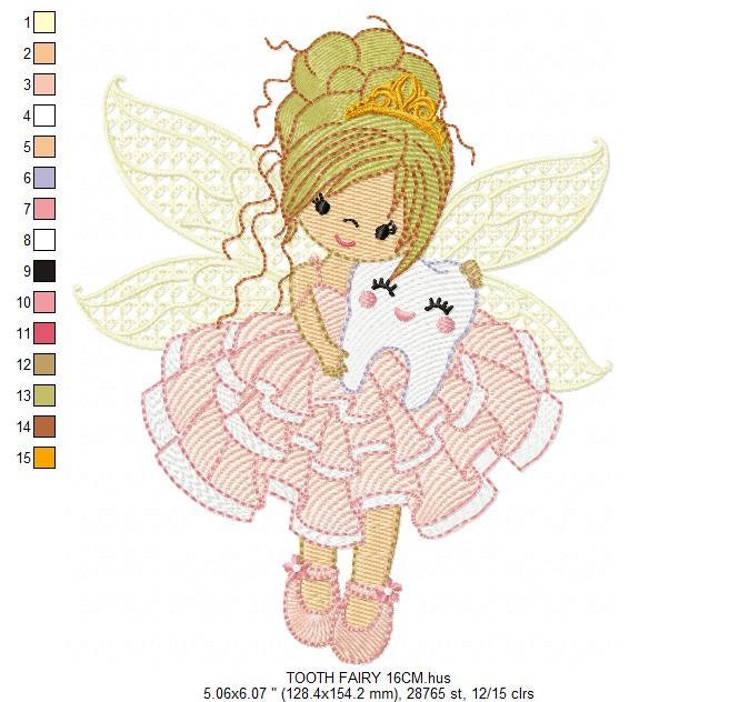 Tooth Fairy embroidery designs - Tooth embroidery design machine embroidery pattern - Baby girl embroidery file - Pixie instant download