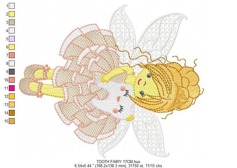 Tooth Fairy embroidery designs - Tooth embroidery design machine embroidery pattern - Baby girl embroidery file - Pixie instant download