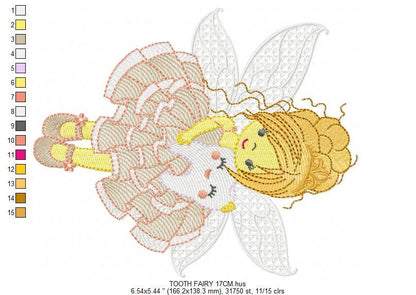 Tooth Fairy embroidery designs - Tooth embroidery design machine embroidery pattern - Baby girl embroidery file - Pixie instant download