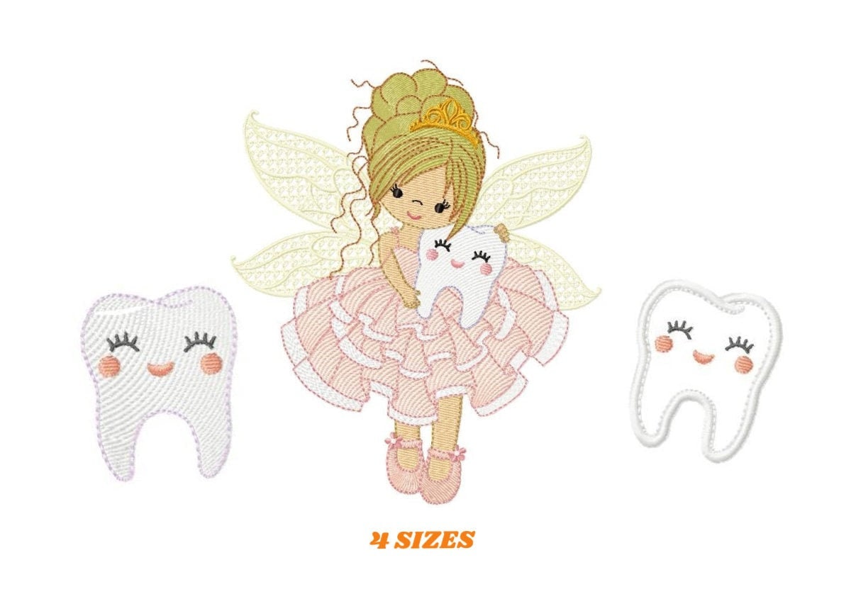 Tooth Fairy embroidery designs - Tooth embroidery design machine embroidery pattern - Baby girl embroidery file - Pixie instant download