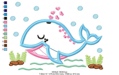 Whale embroidery designs - Fish embroidery design machine embroidery pattern - Sea embroidery whale design - whale applique kid embroidery