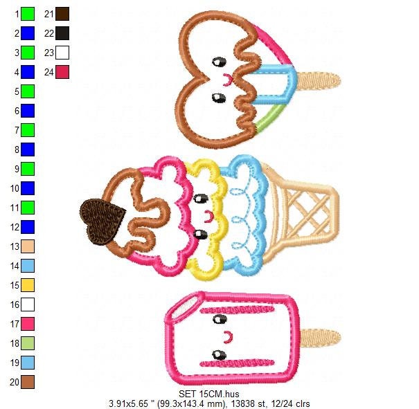 Ice cream embroidery designs - Candy applique machine embroidery pattern - Dessert file - Icecream cone applique - Instant digital download