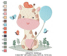 Charger l&#39;image dans la galerie, Giraffe with balloon embroidery design - Animal embroidery designs machine embroidery pattern - Baby boy embroidery file - Instant download
