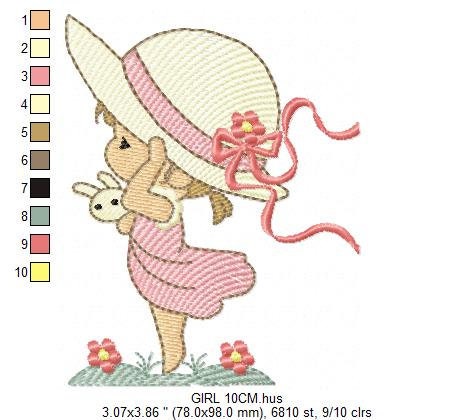 Girl embroidery designs - Woman embroidery design machine embroidery pattern - Girl with hat embroidery file - instant digital download