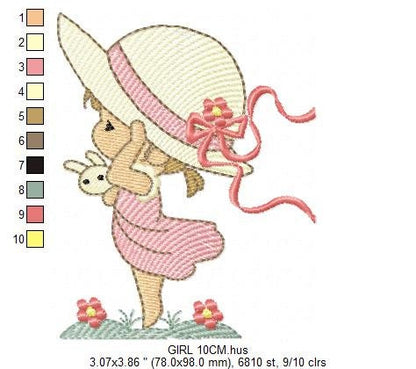 Girl embroidery designs - Woman embroidery design machine embroidery pattern - Girl with hat embroidery file - instant digital download
