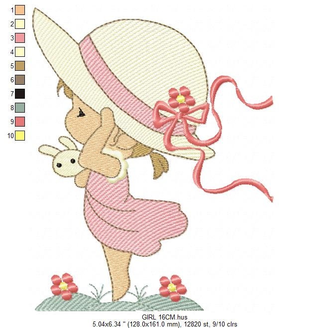 Girl embroidery designs - Woman embroidery design machine embroidery pattern - Girl with hat embroidery file - instant digital download