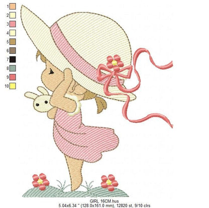 Girl embroidery designs - Woman embroidery design machine embroidery pattern - Girl with hat embroidery file - instant digital download