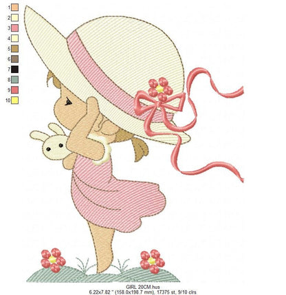 Girl embroidery designs - Woman embroidery design machine embroidery pattern - Girl with hat embroidery file - instant digital download