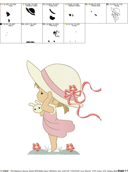 Girl embroidery designs - Woman embroidery design machine embroidery pattern - Girl with hat embroidery file - instant digital download