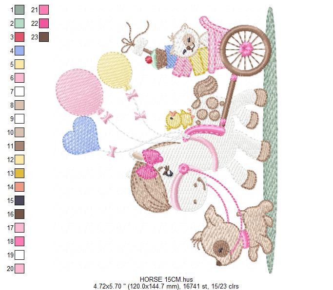 Horse embroidery design - Baby Girl embroidery designs machine embroidery pattern - Dog embroidery file Cat embroidery - instant download