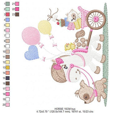 Horse embroidery design - Baby Girl embroidery designs machine embroidery pattern - Dog embroidery file Cat embroidery - instant download
