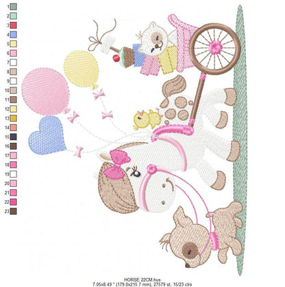Horse embroidery design - Baby Girl embroidery designs machine embroidery pattern - Dog embroidery file Cat embroidery - instant download
