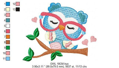 Owl embroidery design - Owl with glasses embroidery design machine embroidery pattern - bird embroidery file school teacher digital download