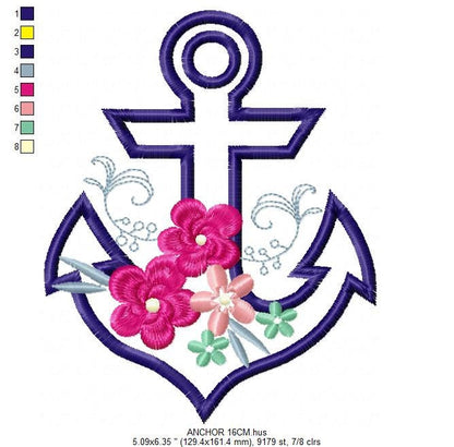 Anchor embroidery designs - Anchor with flowers embroidery design machine embroidery pattern - Anchor applique design - instant download