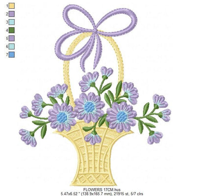 Flowers Basket embroidery designs - Lavender Kitchen Towel machine embroidery pattern - Flower basket file - Instant download pes jef dst
