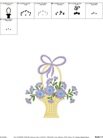 Flowers Basket embroidery designs - Lavender Kitchen Towel machine embroidery pattern - Flower basket file - Instant download pes jef dst