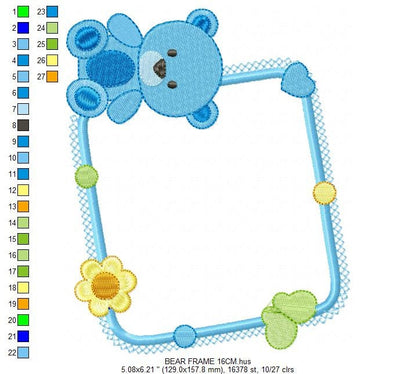 Bear embroidery design - Frame embroidery designs machine embroidery pattern - Baby boy embroidery file - Bear applique instant download
