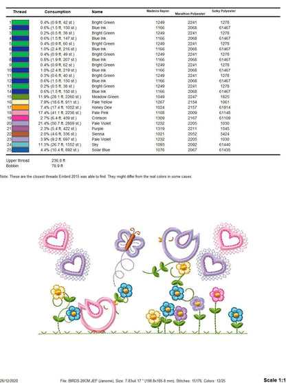 Bird embroidery designs - Birds with flower garden machine embroidery pattern - Spring garden kitchen towel file - instant download pes jef