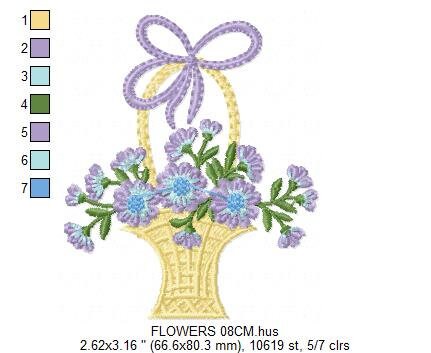 Flowers Basket embroidery designs - Lavender Kitchen Towel machine embroidery pattern - Flower basket file - Instant download pes jef dst