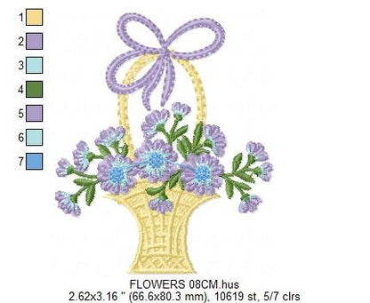 Flowers Basket embroidery designs - Lavender Kitchen Towel machine embroidery pattern - Flower basket file - Instant download pes jef dst
