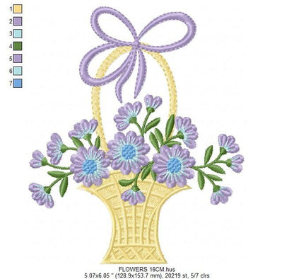 Flowers Basket embroidery designs - Lavender Kitchen Towel machine embroidery pattern - Flower basket file - Instant download pes jef dst