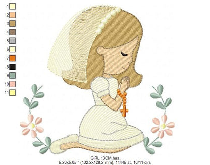 Praying girl embroidery designs - First Communion embroidery design machine embroidery pattern - Christian embroidery file - Christening