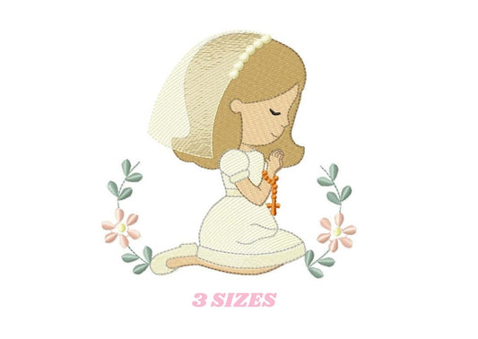 Praying girl embroidery designs - First Communion embroidery design machine embroidery pattern - Christian embroidery file - Christening