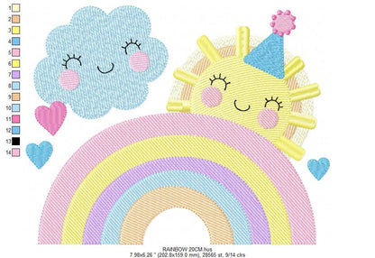 Rainbow embroidery design - Sun and cloud embroidery design machine embroidery pattern - Baby girl embroidery file - digital download kid