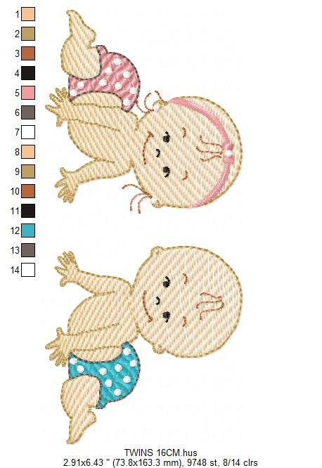 Baby boy embroidery design - Twins embroidery designs machine embroidery pattern - Toddler embroidery file - baby girl and boy download