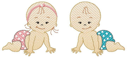 Baby boy embroidery design - Twins embroidery designs machine embroidery pattern - Toddler embroidery file - baby girl and boy download