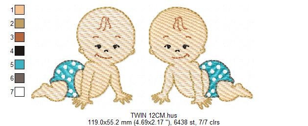 Baby boy embroidery design - Twins Bothers machine embroidery pattern - Toddler Newborn file - Instant digital download pes jef dst hus vp3