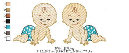Baby boy embroidery design - Twins Bothers machine embroidery pattern - Toddler Newborn file - Instant digital download pes jef dst hus vp3