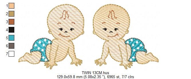 Baby boy embroidery design - Twins Bothers machine embroidery pattern - Toddler Newborn file - Instant digital download pes jef dst hus vp3