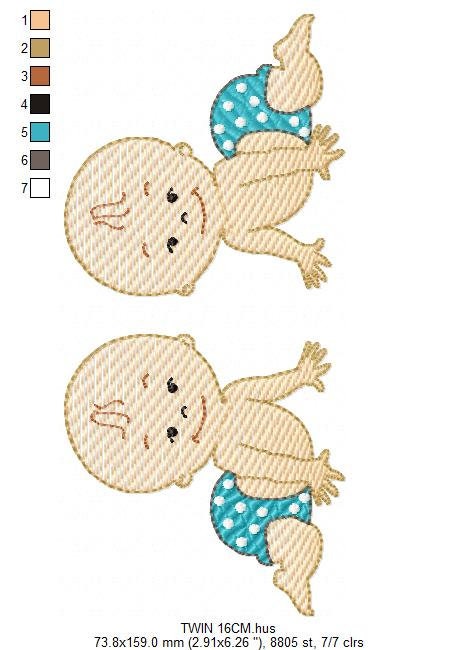 Baby boy embroidery design - Twins Bothers machine embroidery pattern - Toddler Newborn file - Instant digital download pes jef dst hus vp3