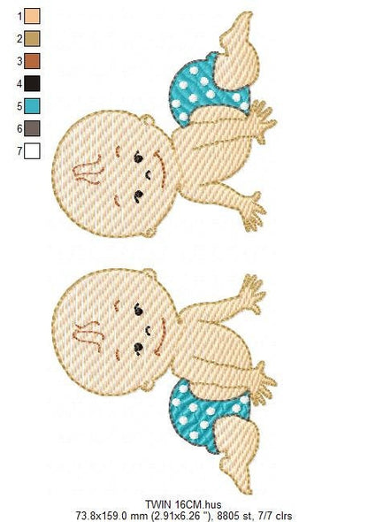 Baby boy embroidery design - Twins Bothers machine embroidery pattern - Toddler Newborn file - Instant digital download pes jef dst hus vp3