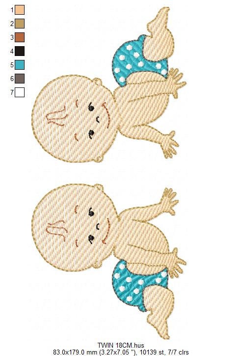 Baby boy embroidery design - Twins Bothers machine embroidery pattern - Toddler Newborn file - Instant digital download pes jef dst hus vp3