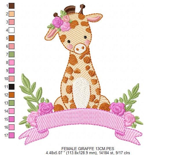 Giraffe embroidery design - Animal embroidery designs machine embroidery pattern - Baby boy embroidery file - Giraffe with flowers digital
