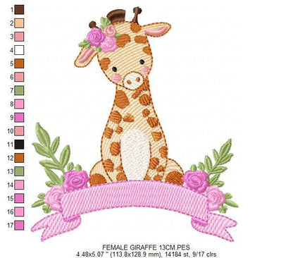 Giraffe embroidery design - Animal embroidery designs machine embroidery pattern - Baby boy embroidery file - Giraffe with flowers digital
