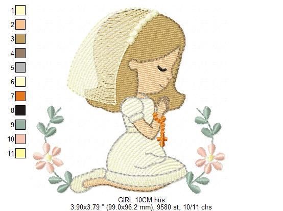 Praying girl embroidery designs - First Communion embroidery design machine embroidery pattern - Christian embroidery file - Christening