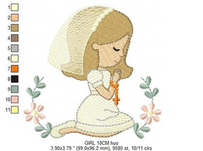 Praying girl embroidery designs - First Communion embroidery design machine embroidery pattern - Christian embroidery file - Christening