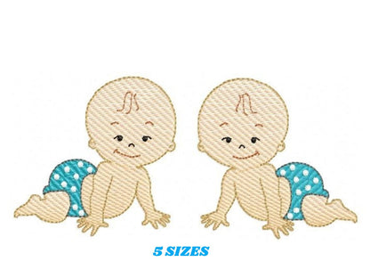 Baby boy embroidery design - Twins Bothers machine embroidery pattern - Toddler Newborn file - Instant digital download pes jef dst hus vp3