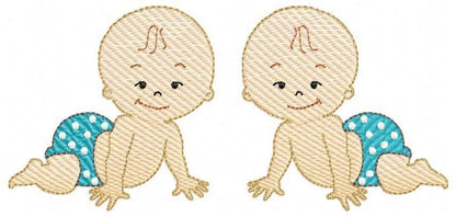 Baby boy embroidery design - Twins Bothers machine embroidery pattern - Toddler Newborn file - Instant digital download pes jef dst hus vp3