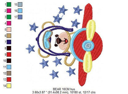 Pilot Bear embroidery designs - Plane machine embroidery pattern - Baby boy file - Aviator Bear applique design - Instant digital download