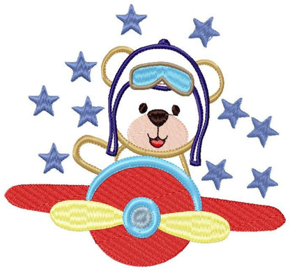 Pilot Bear embroidery designs - Plane machine embroidery pattern - Baby boy file - Aviator Bear applique design - Instant digital download